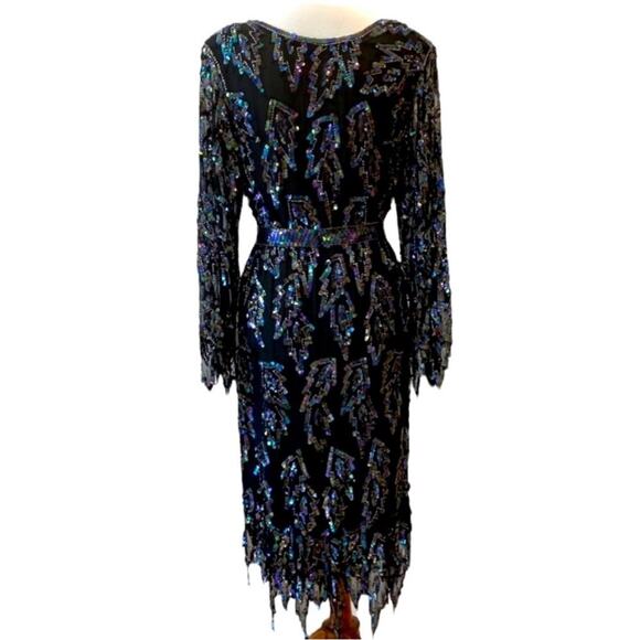 Vintage Cocktail Dress Medium Silk Beaded 80s 20s Semi Formal Party RARE MCM - Picture 10 of 17